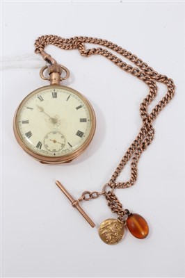 Lot 3235 - Gold (9ct) pocket watch with rose gold (9ct) watch chain