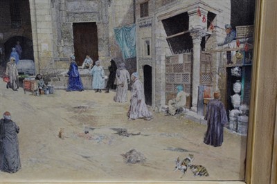 Lot 1430 - James Reeve (b.1939) oil on canvas - Street Scene Cairo, 1986, framed, 56cm x 69cm