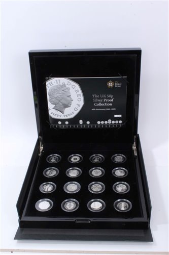Lot 5 - G.B. Royal Mint The U.K. 50p Silver Proof Sixteen Coin Collection – in case of issue with Certificates of Authenticity (1 coin set)