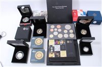Lot 9 - G.B. The Royal Mint mixed Proof coins and sets – to include silver issues – The Queen’s Diamond Jubilee £5 2012, Countdown to London £5 2012, The Last ‘Round Pound’ 2016 (x 2), Shield of The Royal...