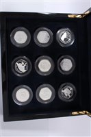 Lot 10 - World – The Diamond Wedding Anniv. Her Majesty The Queen His Royal Highness Prince Philip Silver Proof Coin Crown Collection in plush lined case (9 coin set)