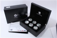 Lot 15 - G.B. The Royal Mint Silver Proof Coin Set – containing six Five Pound coins dated 2009, obverse by designer – Ian Rank-Bradley and reverse by designer – Shane Greeves – ‘A Celebration of Britain –...
