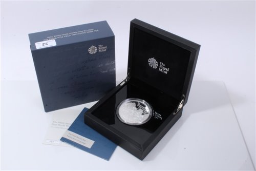 Lot 32 - G.B. The Royal Mint – 100th Anniv. of The First World War Silver Proof Five-Ounce £10 coin 2016 - in case of issue with Certificate of Authenticity (1 coin)