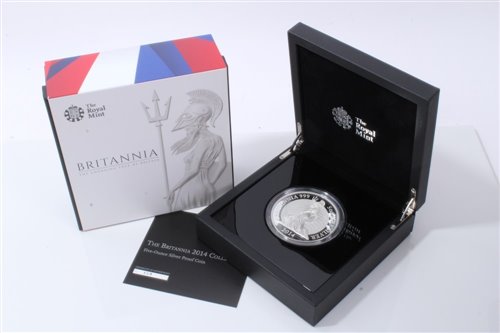 Lot 36 - G.B. The Royal Mint – Britannia Silver Proof Five-Ounce £10 coin 2014 - in case of issue with Certificate of Authenticity (1 coin)