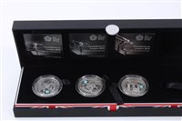 Lot 43 - G.B. The Royal Mint Silver Proof £5 coins – Countdown to London 2009 and 2012 and a Piedfort dated 2010, cased with Certificates of Authenticity (3 coins)