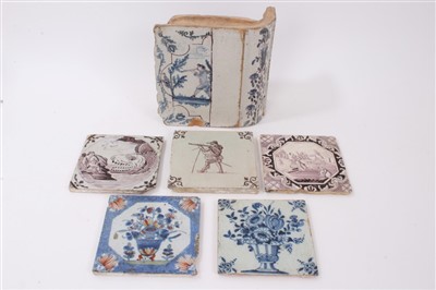 Lot 260 - 18th century Dutch Delft tin glazed room heater tile and five other Delft tiles