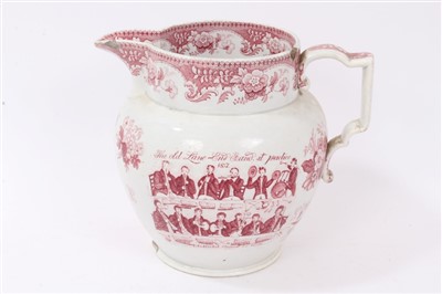 Lot 263 - Victorian Friendly Society jug with red printed arms ‘friendship love and truth’, 20cm