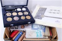 Lot 44 - World – mixed coinage and banknotes – to include G.B. Proof Sets 1975, 1977, 1984, various G.B. and World Year Sets (x 14), banknotes G.B. Ten Shilling notes (x 20) (N.B. generally poor condition),...