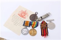 Lot 517 - First World War medal pair, Second World War medals, bronze school medal