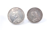 Lot 83 - G.B. mixed silver Victoria J.H. coinage – to include Crown 1887 (N.B. some cleaning striations to field), otherwise GVF, Double Florin 1887.  AVF, Half Crowns 1887.  VF and 1890.  GVF (4 coins)
