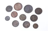 Lot 87 - G.B. mixed copper coinage – to include Halfpennies George III 1806.  VF, Victoria Y.H. 1841.  AEF, Farthings William III 1696.  Fair, George I 1720.  VG – AF, George II 1739.  Fair, 1750 (N.B. edge...