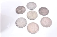 Lot 88 - India – mixed silver Rupees – to include William IV 1835.  GVF, Victoria 1840.  VF, 1862.  GF – AVF, 1877.  GVF, Edward VII 1906.  F, George V 1916.  GVF and George VI 1945.  VF (7 coins)