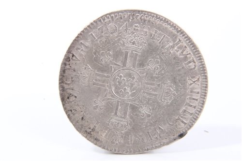 Lot 91 - France – Louis XIV silver Ecu 1704L (N.B. ghosting from original host coin visible on both obverse and reverse of coin), otherwise GVF (1 coin)