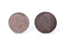Lot 94 - France – mixed silver Five Francs – to include Charles X 1828W.  VF, Louis Philippe 1831B.  AEF, 1846A.  VF and Napoleon III 1867BB.  AEF (4 coins)