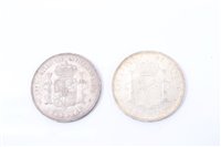 Lot 96 - Spain – silver Five Pesetas Alfonso XII 1875.  EF and Alfonso XIII 1898.  AU (2 coins)