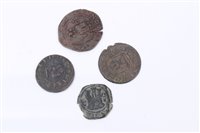 Lot 97 - Spain – mixed copper coinage – to include Ferdinand V and Isabel I Four Maravedis circa 1495.  F – GF, Felipe II 2 Maravedis.  VG – AF, Felipe III Eight Maravedis 1604.  GF and Felipe IV Sixteen Ma...