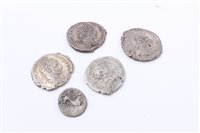 Lot 101 - Ancients – mixed coinage – to include Roman silver Denarius – Julia Domna, Septimus Severus, Elagabalus, Severus Alexander and a Celtic Iceni silver unit.  Generally GF – GVF (5 coins)