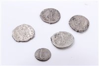 Lot 101 - Ancients – mixed coinage – to include Roman silver Denarius – Julia Domna, Septimus Severus, Elagabalus, Severus Alexander and a Celtic Iceni silver unit.  Generally GF – GVF (5 coins)