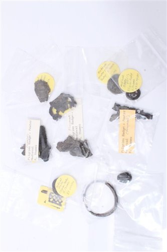 Lot 118 - Ancients – Artefacts – to include a 7th century AD bronze child’s bracelet and a quantity of Pilgrims badges and other related damaged items (qty)