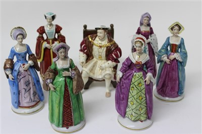 Lot 2051 - Wedgwood Figure of Henry VIII, together with a set of Six Sitzendorf Figures of his Wives