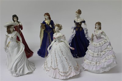 Lot 2055 - Six Royal Worcester figures- Lauren, Belle of the Ball, Sweetest Valentine, Birthday Wish, The Maiden of Dana and The Fair Maiden of Astrolat