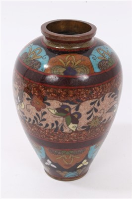 Lot 969 - Cloisonné enamel vase, pair of Japanese cloisonné Koro and a pair of cloisonné vases