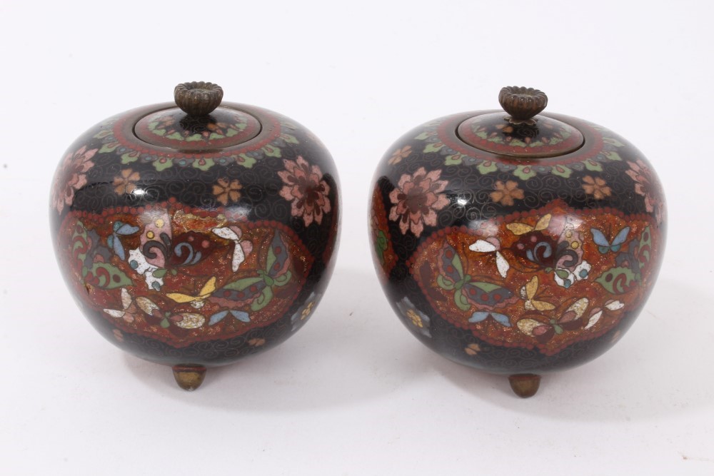 Lot 969 - Cloisonné enamel vase, pair of Japanese