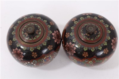 Lot 969 - Cloisonné enamel vase, pair of Japanese cloisonné Koro and a pair of cloisonné vases