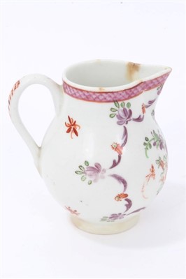 Lot 270 - 18th century Lowestoft cream jug with sparrow-beak spout, loop handle, 8cm