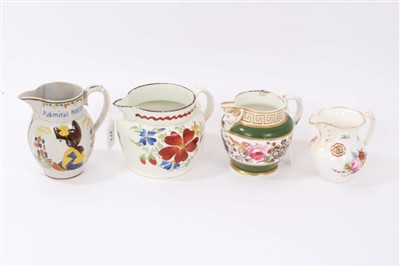Lot 183 - Early 19th century Prattware Admiral Nelson and Berry jug and three other 19th century jugs
