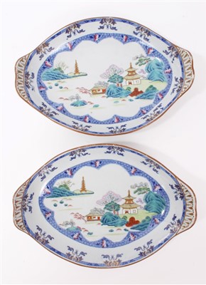 Lot 275 - Pair Spode stone china oval dishes, circa 1820, with Chinese landscape decoration, 23cm