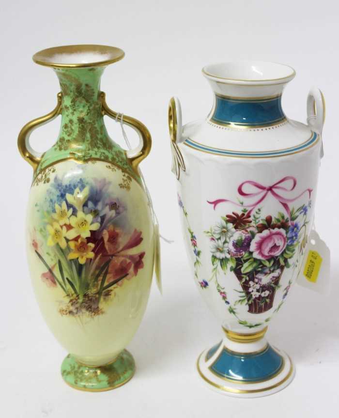 Lot 2042 - Doulton Burslem two-handled vase with floral decoration, together with a Minton limited edition two handled vase