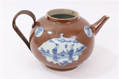 Lot 240 - 18th century Chinese porcelain teapot, Batavia glaze and blue and white figure and floral reserves