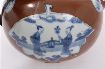 Lot 240 - 18th century Chinese porcelain teapot, Batavia glaze and blue and white figure and floral reserves