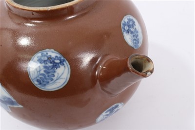 Lot 240 - 18th century Chinese porcelain teapot, Batavia glaze and blue and white figure and floral reserves