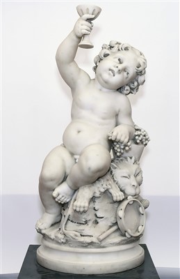 Lot 884 - Aristide Louis Fontana (b.1834) - Good 19th century white marble model of an infant Bacchus