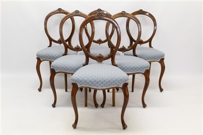 Lot 1635 - Set of six Victorian ballon back dining chairs