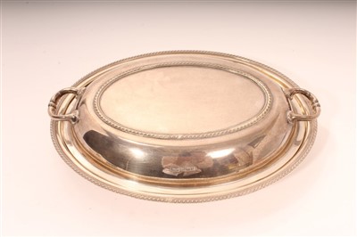 Lot 487 - 1920s silver entree dish of oval form with gadrooned border