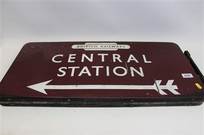 Lot 3526 - Enamel maroon and white British Railways ‘Central Station’ flag-mounted
sign