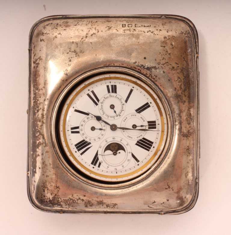 Lot 490 - George V Silver mounted watch case of cushion form with a leather coverd easel back. (Birmingham 1919)