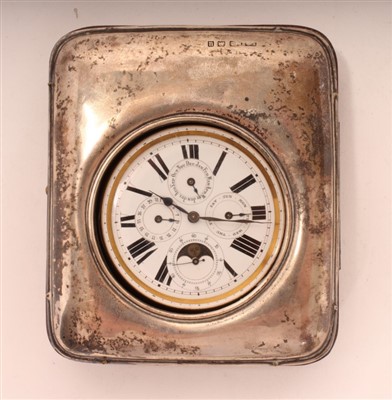 Lot 490 - George V Silver mounted watch case of cushion form with a leather coverd easel back. (Birmingham 1919)