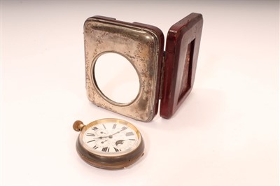 Lot 490 - George V Silver mounted watch case of cushion form with a leather coverd easel back. (Birmingham 1919)