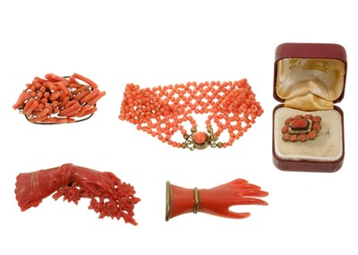 Lot 617 - Group of antique coral and simulated coral jewellery