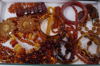 Lot 3266 - Group of Baltic Amber necklaces together with other amber type jewellery, bangles and bracelets