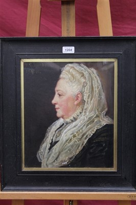 Lot 1204 - Elizabeth Dobson, early 20th century oil on canvas - portrait of a lady in white shawl, signed and dated 1911, in glazed frame, 35cm x 29cm