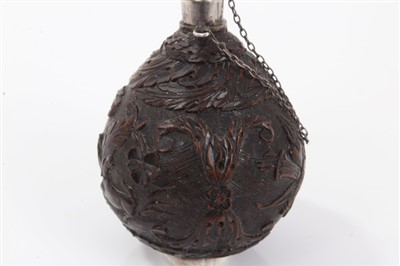 Lot 1069 - Antique carved nut perfume with silver top - together with small nut carving