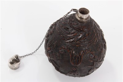 Lot 1069 - Antique carved nut perfume with silver top - together with small nut carving