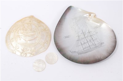 Lot 1040 - Two mother of pearl gaming counters engraved with erotic scenes