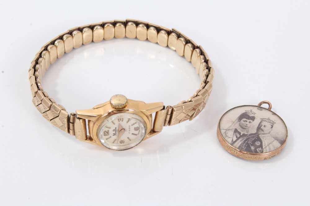 Lot 3220 - Ladies' gold (18ct) cased MuDu wristwatch on gold (9ct) expandable bracelet and another