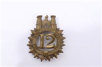 Lot 212 - Victorian Brass 12th (East Suffolk) Regiment other ranks Glengarry badge